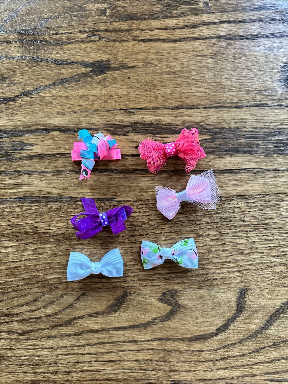 6 Assorted Bow Hair topknot/clips multicolor, vibrant colors